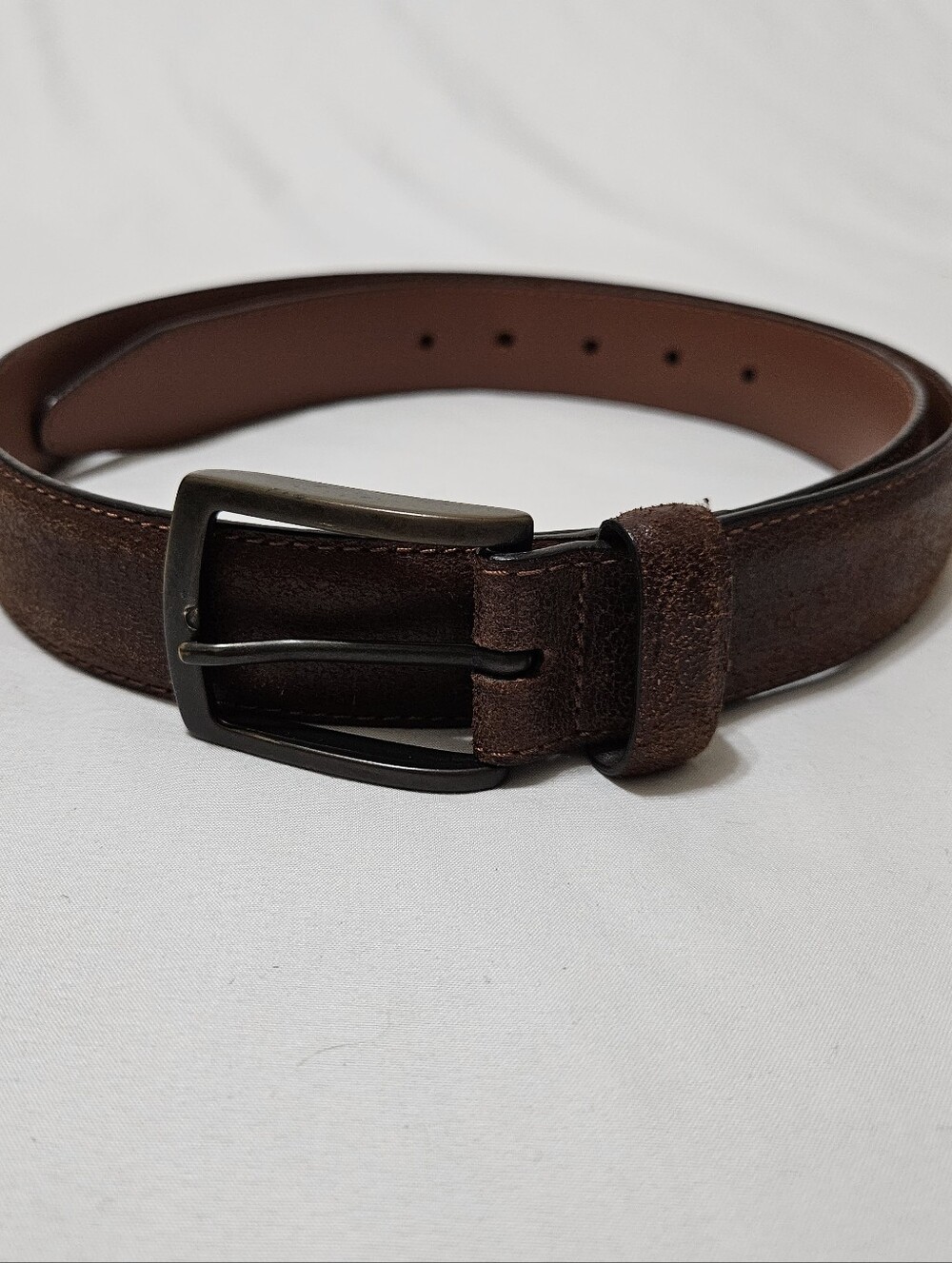 Johnston & Murphy Distressed Leather Belt Men Sz 36 Brown Brass Buckle Academia